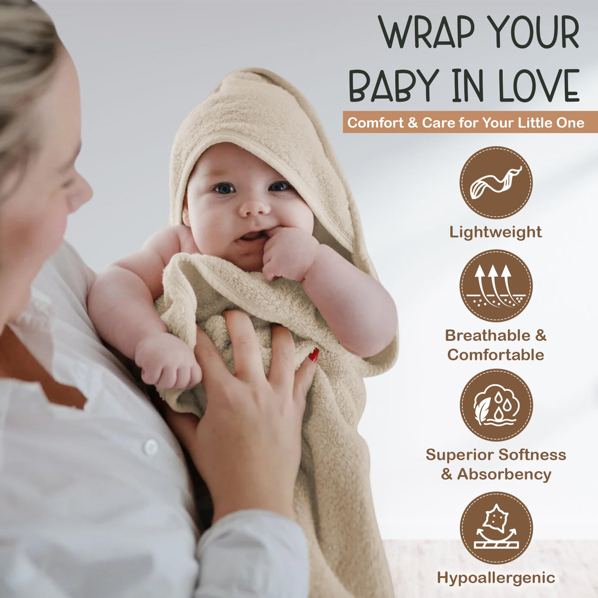 Organic Cotton Low-Twist Woven Hooded Baby Towels
