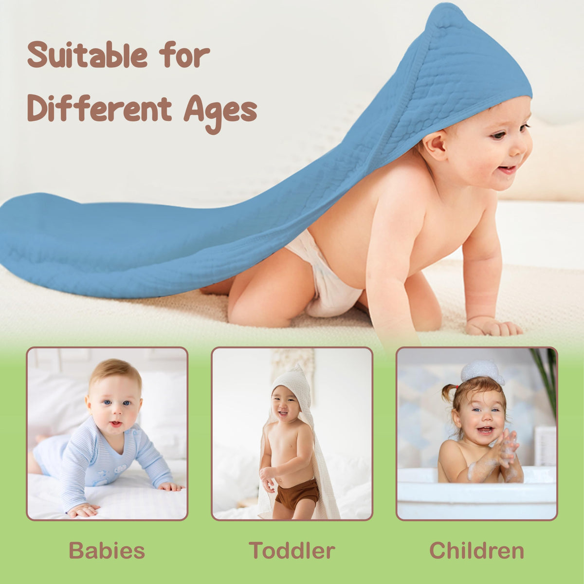 Organic Cotton Muslin Baby Hooded Towels