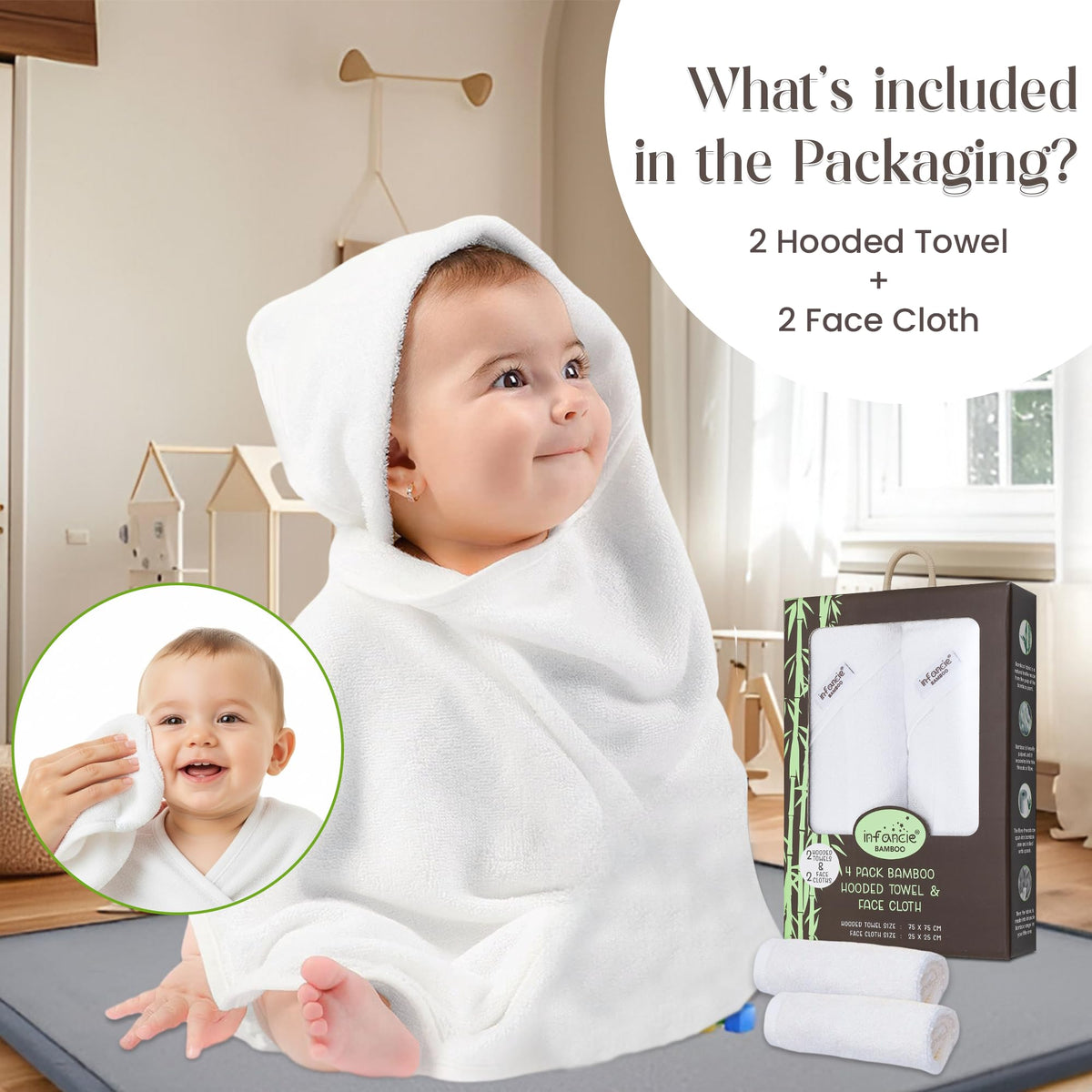 Premium Bamboo Baby Hooded Towel For Infant