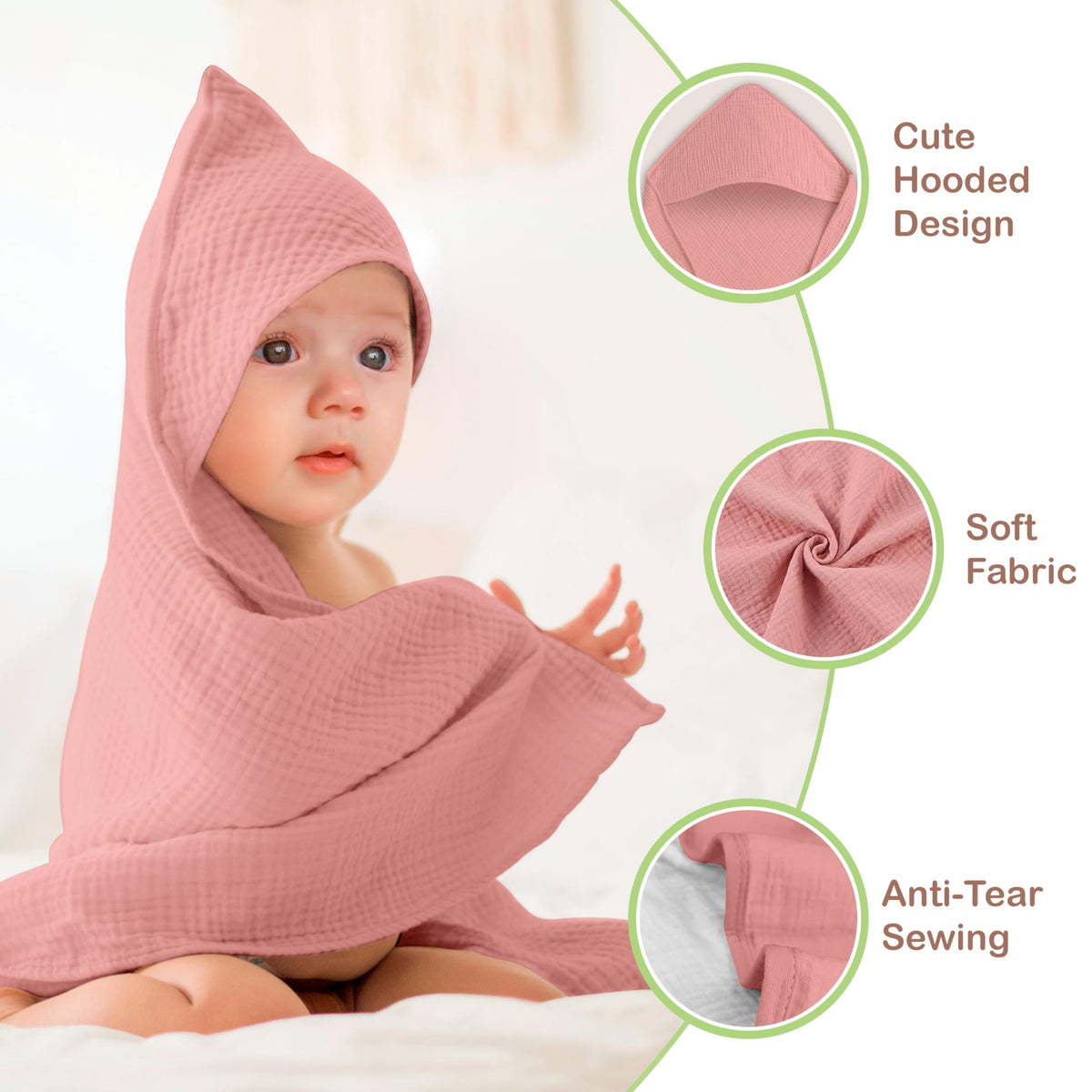 Organic Cotton Muslin Baby Hooded Towels
