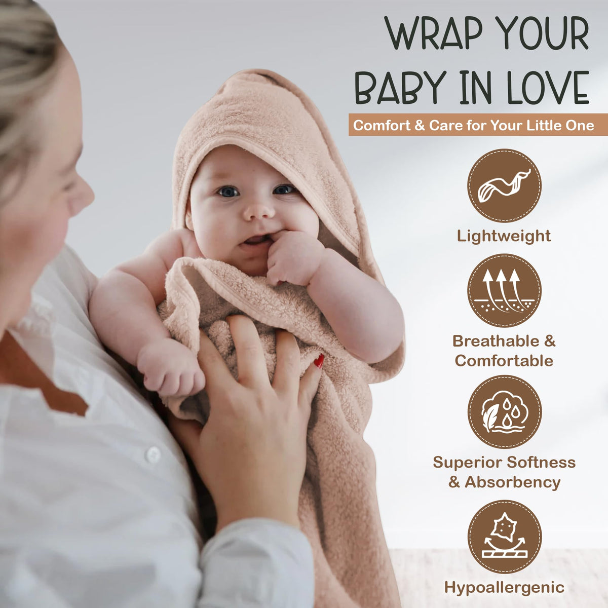 Organic Cotton Low-Twist Woven Hooded Baby Towels