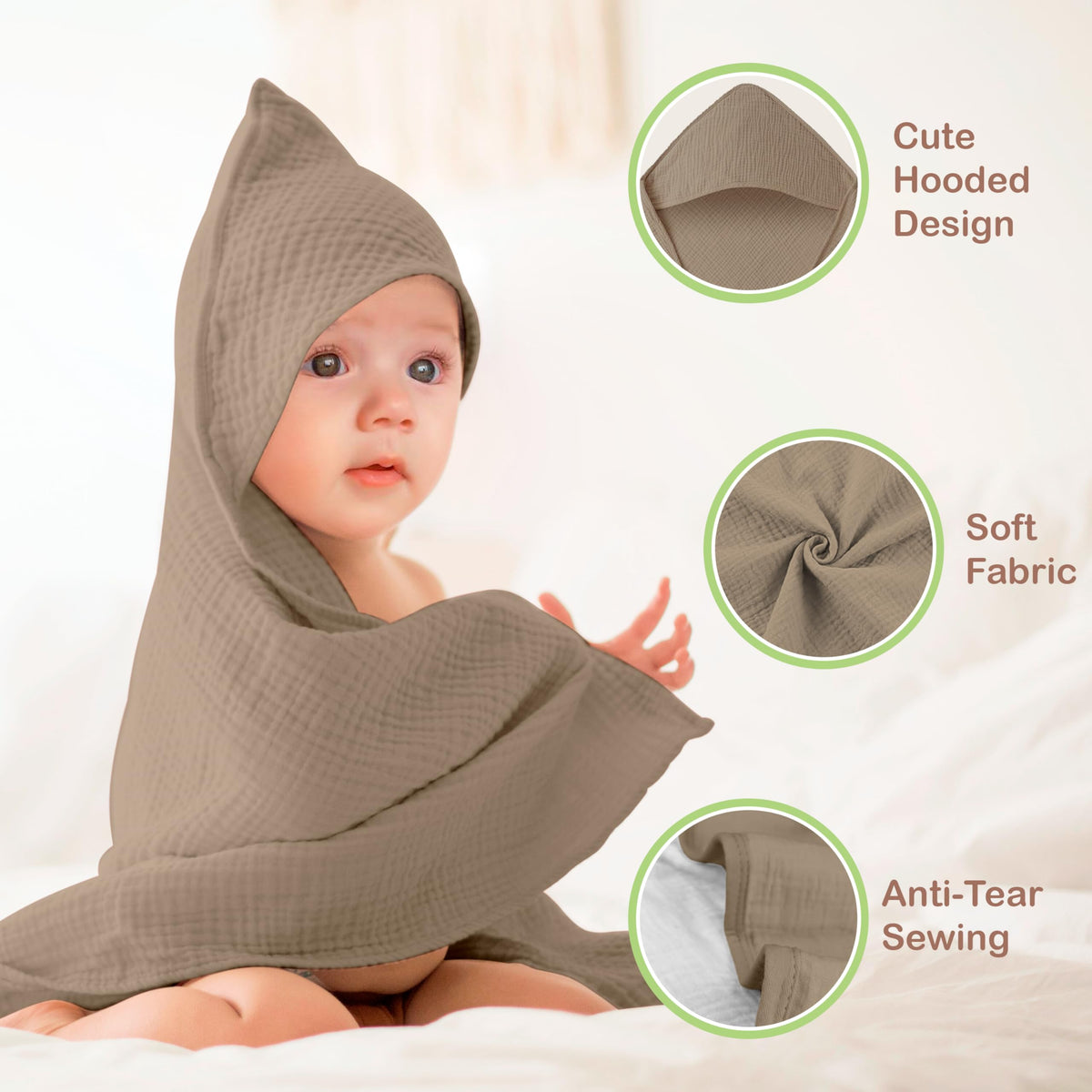 Organic Cotton Muslin Baby Hooded Towels
