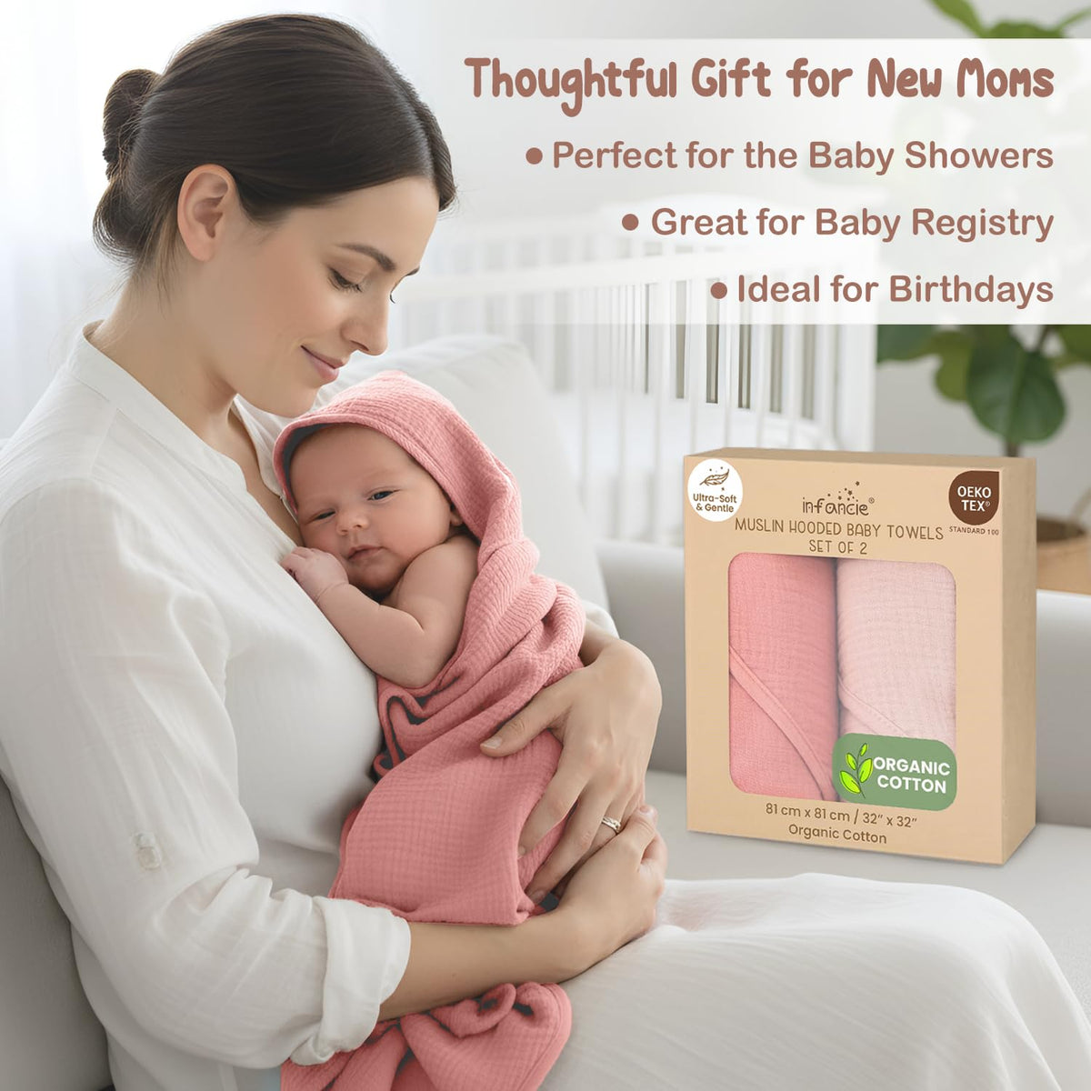 Organic Cotton Muslin Baby Hooded Towels