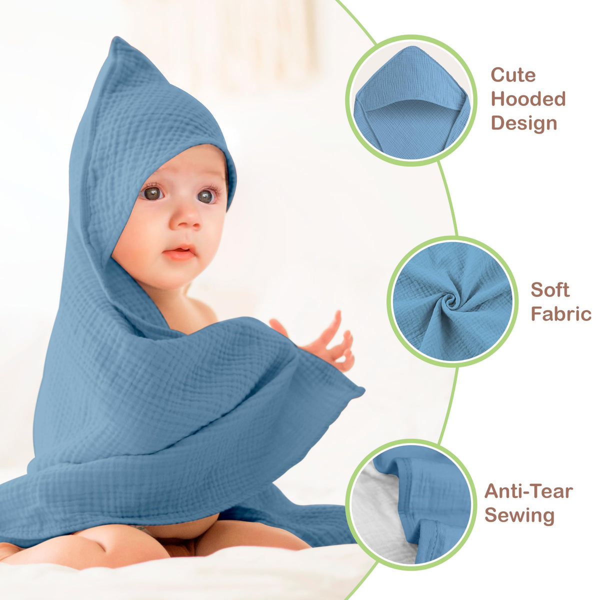Organic Cotton Muslin Baby Hooded Towels