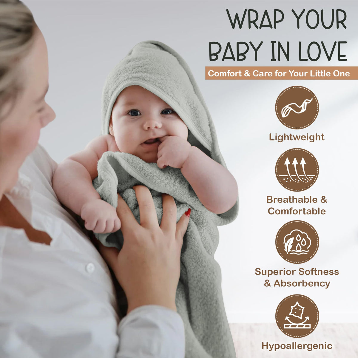 Organic Cotton Low-Twist Woven Hooded Baby Towels