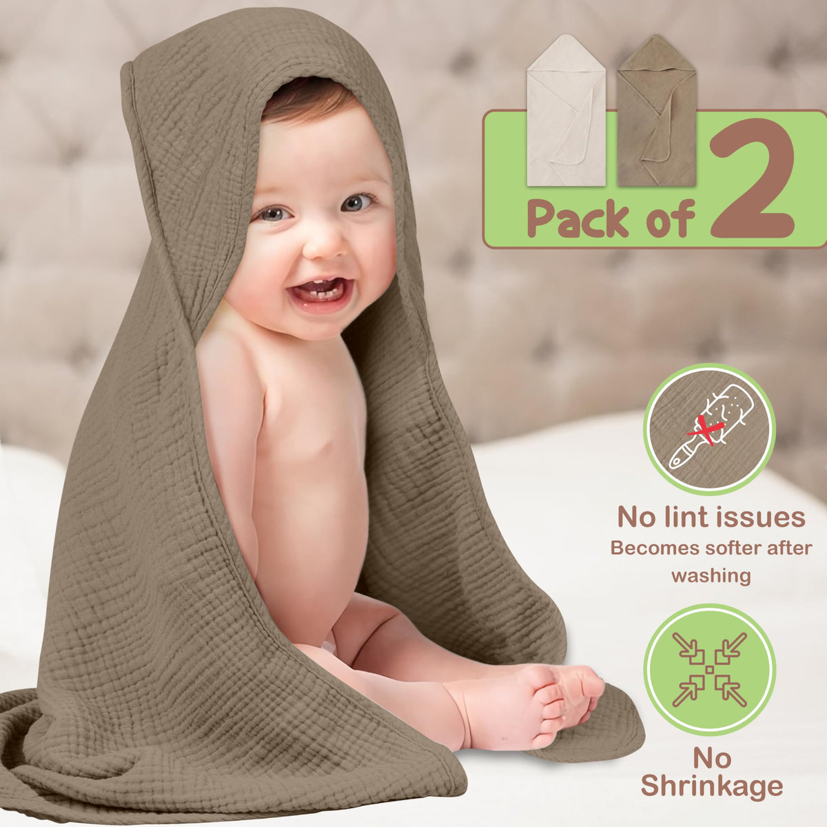 Organic Cotton Muslin Baby Hooded Towels