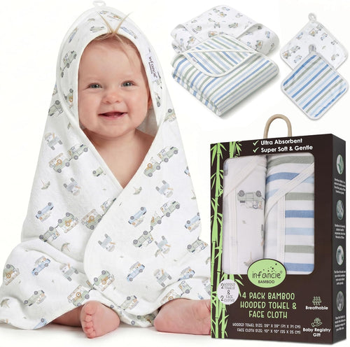 Bamboo Hooded Baby Towels & Washcloths (2 + 2)