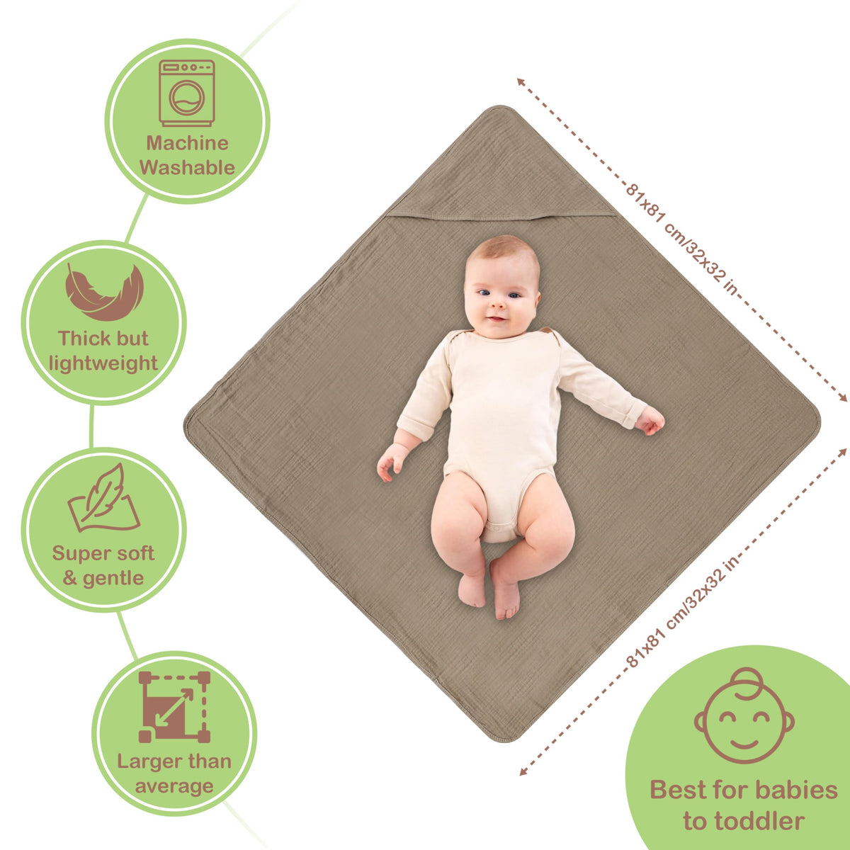 Organic Cotton Muslin Baby Hooded Towels