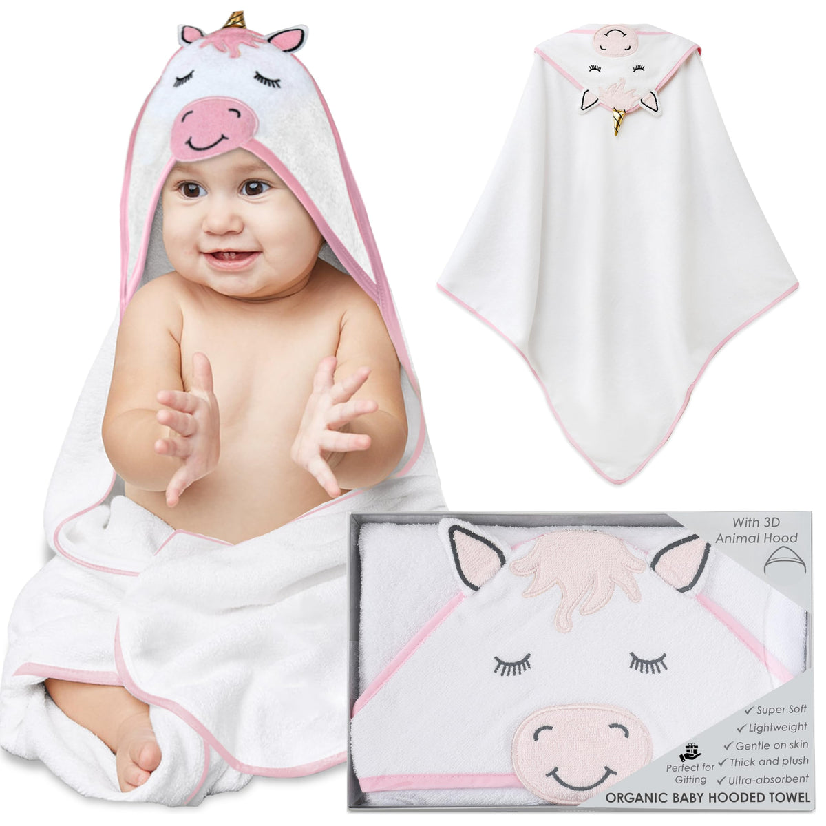 Organic Cotton Animal Hooded Baby Towel in Unicorn