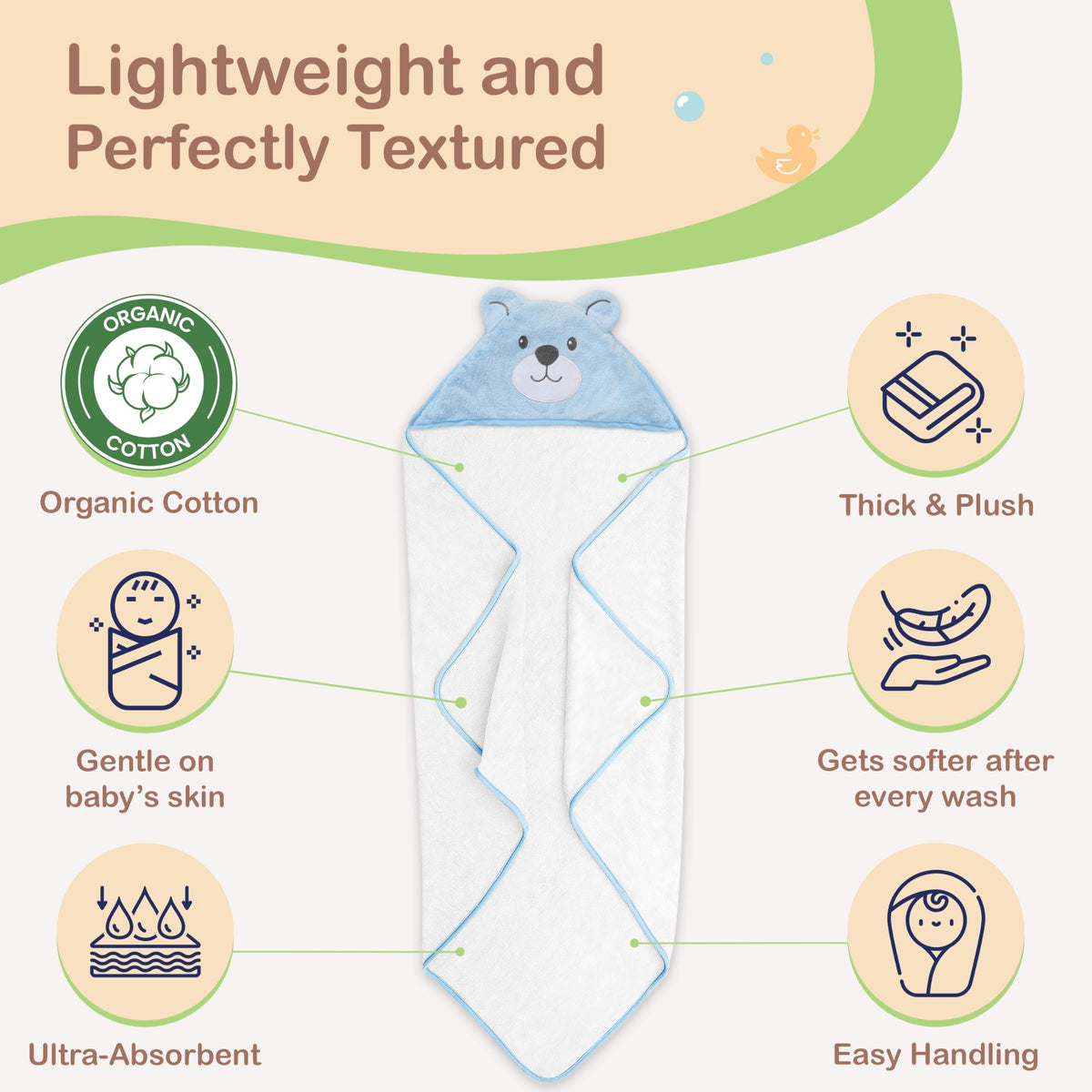 Organic Cotton Animal Hooded Baby Towel - view 6