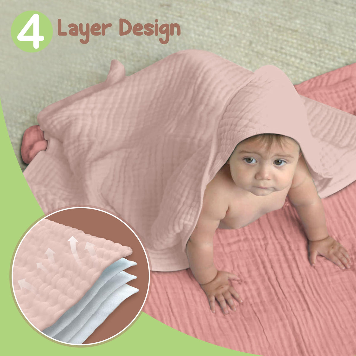 Organic Cotton Muslin Baby Hooded Towels