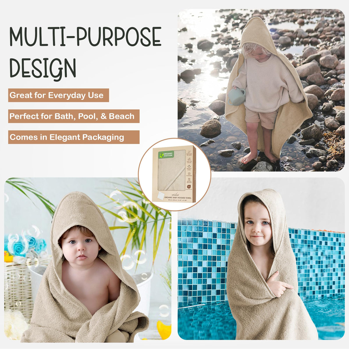 Organic Cotton Low-Twist Woven Hooded Baby Towels
