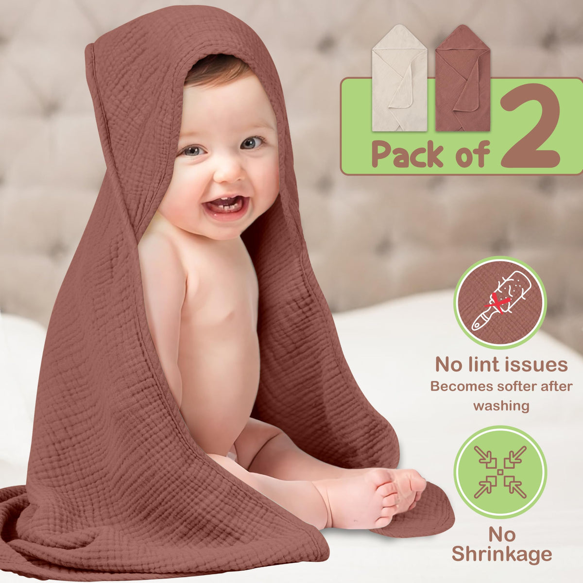 Organic Cotton Muslin Baby Hooded Towels