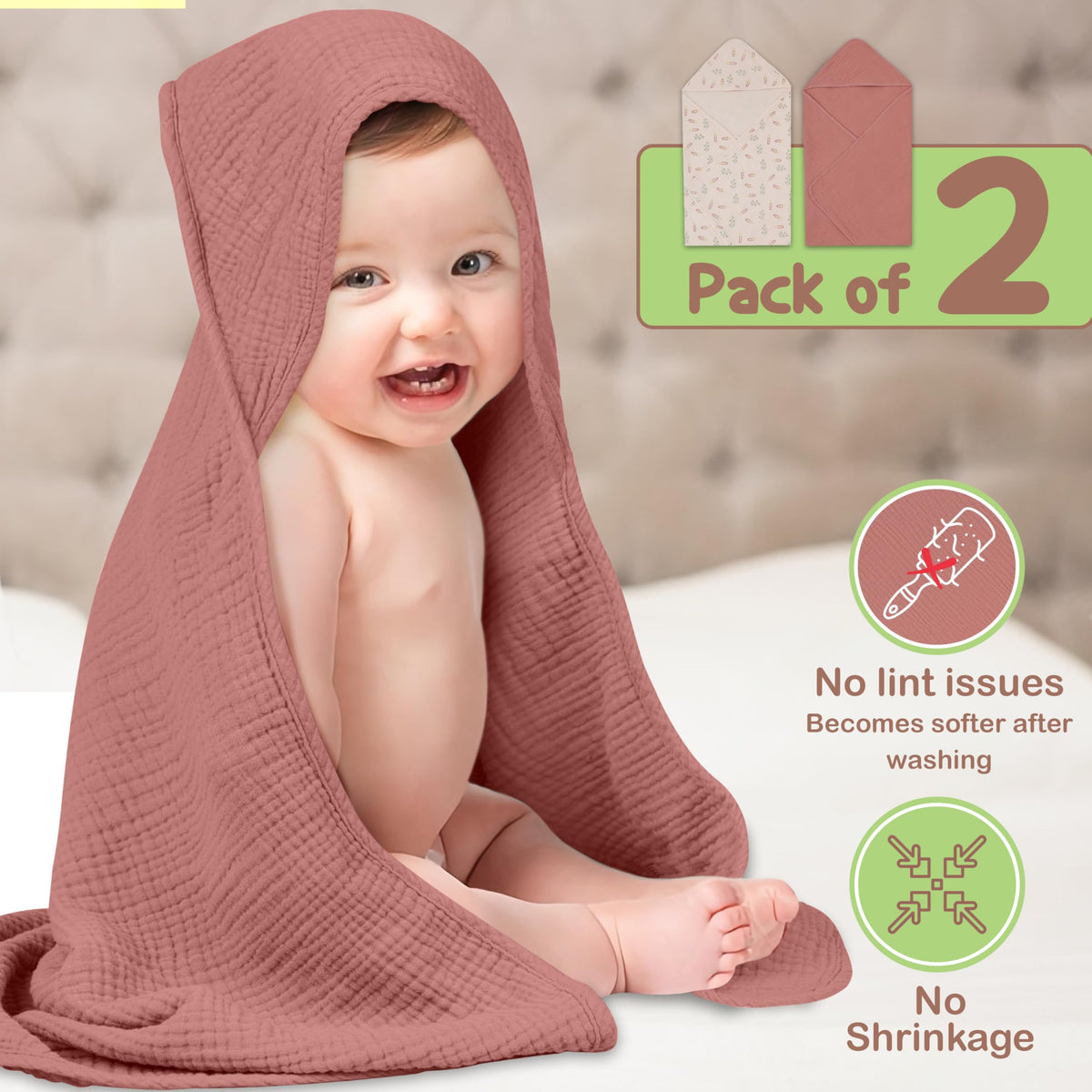 Organic Cotton Muslin Baby Hooded Towels