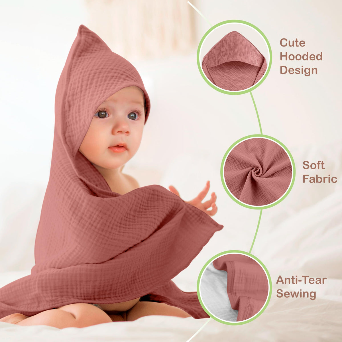 Organic Cotton Muslin Baby Hooded Towels