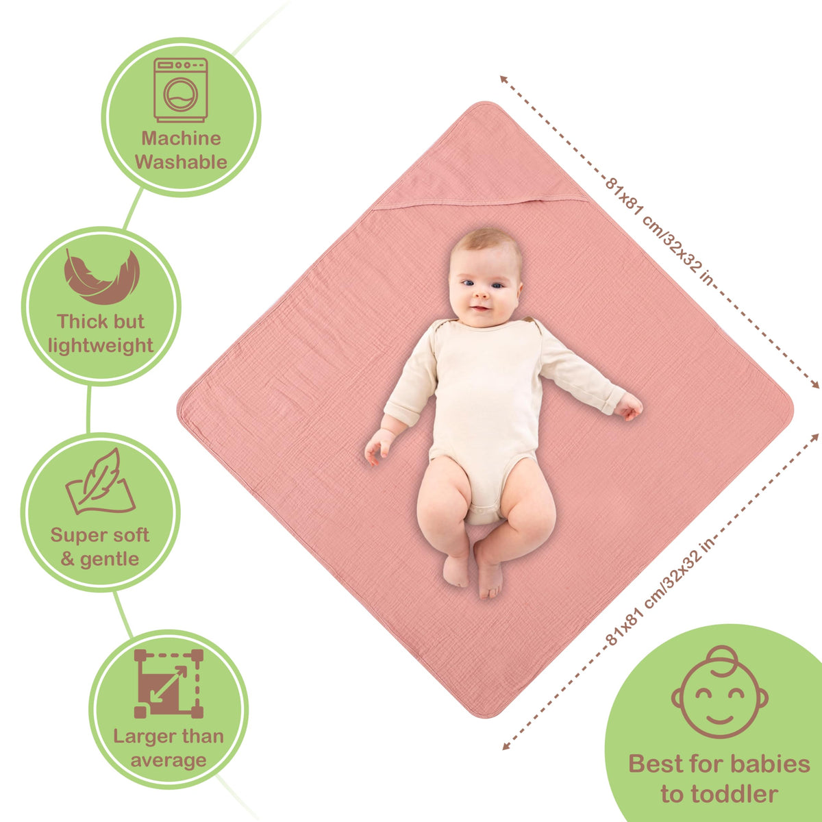 Organic Cotton Muslin Baby Hooded Towels
