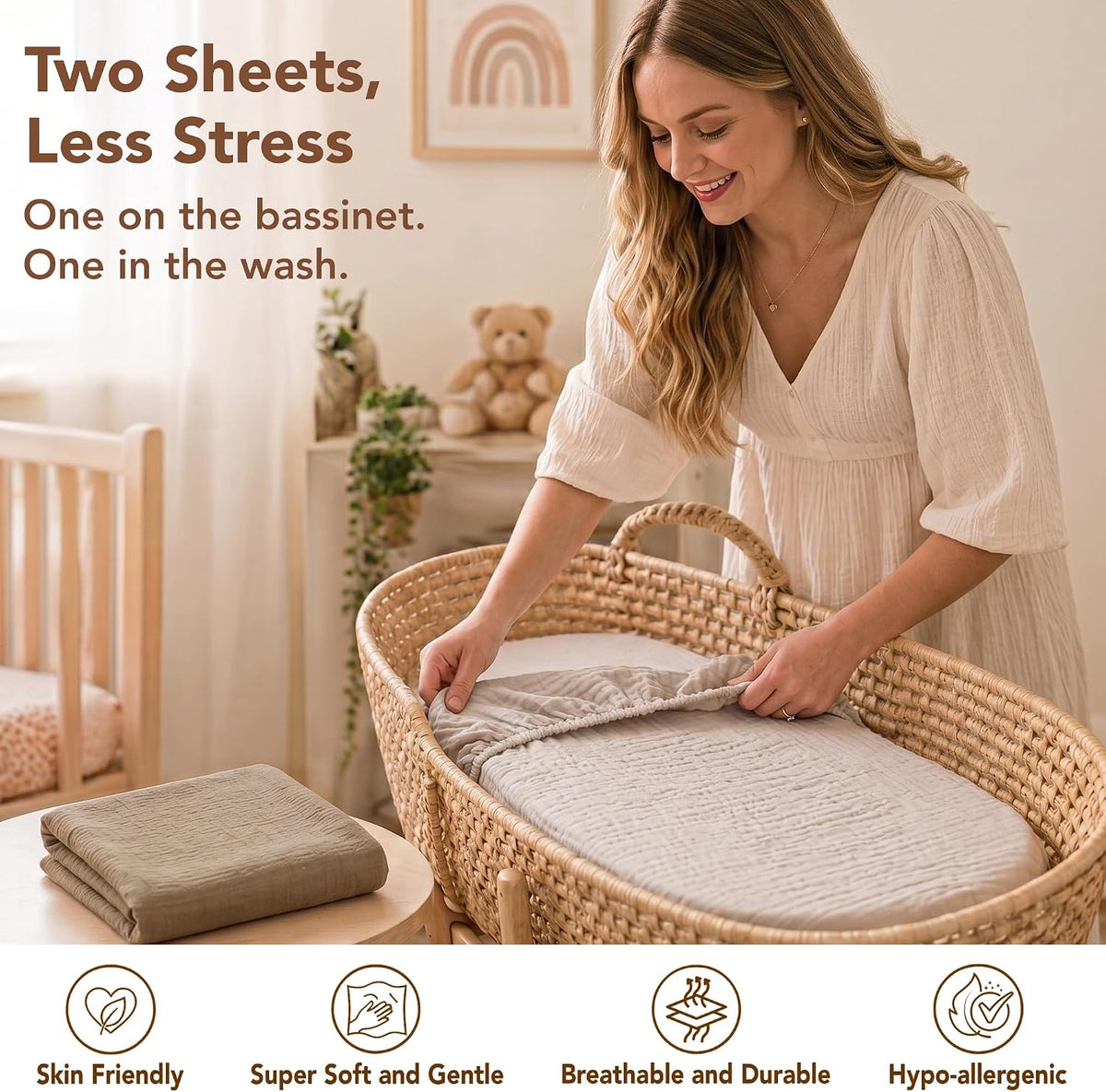 Organic Cotton Muslin Bassinet Sheets (Set of 2)