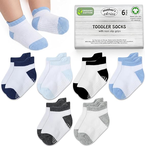 Organic Cotton Baby Ankle Socks in White Blue Black Combo / 6-12 Months / 6