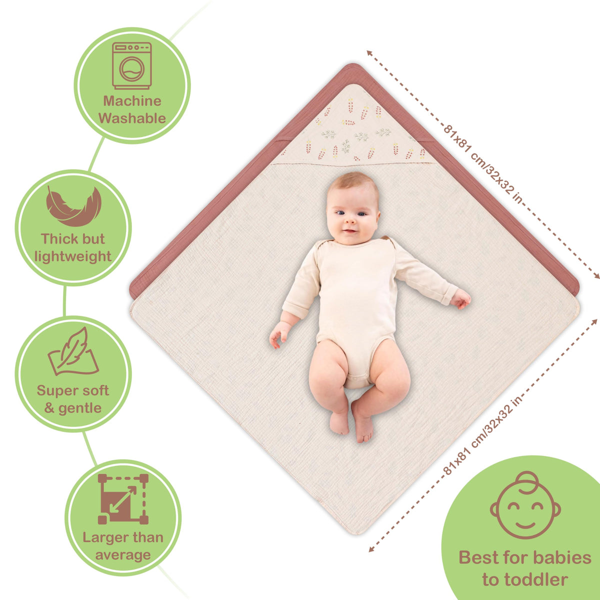 Organic Cotton Muslin Baby Hooded Towels