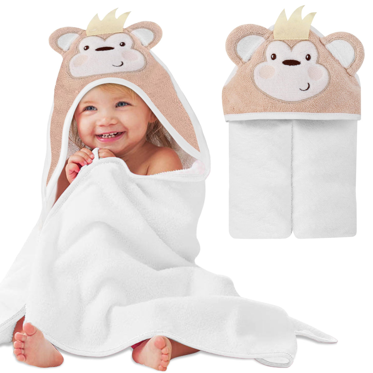 Organic Cotton Animal Hooded Baby Towel in Monkey