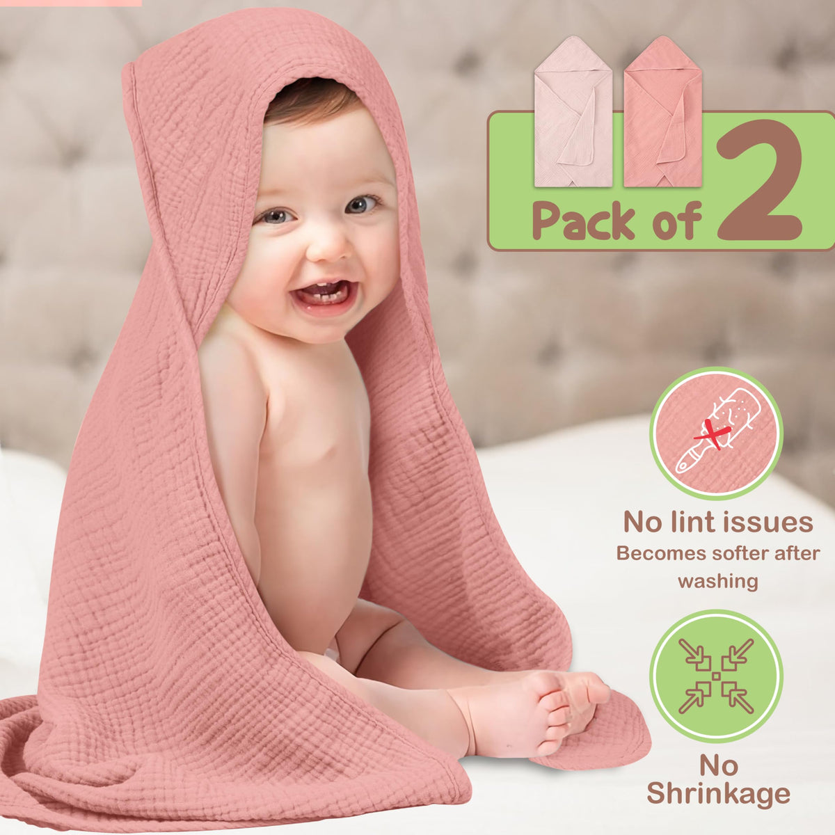 Organic Cotton Muslin Baby Hooded Towels