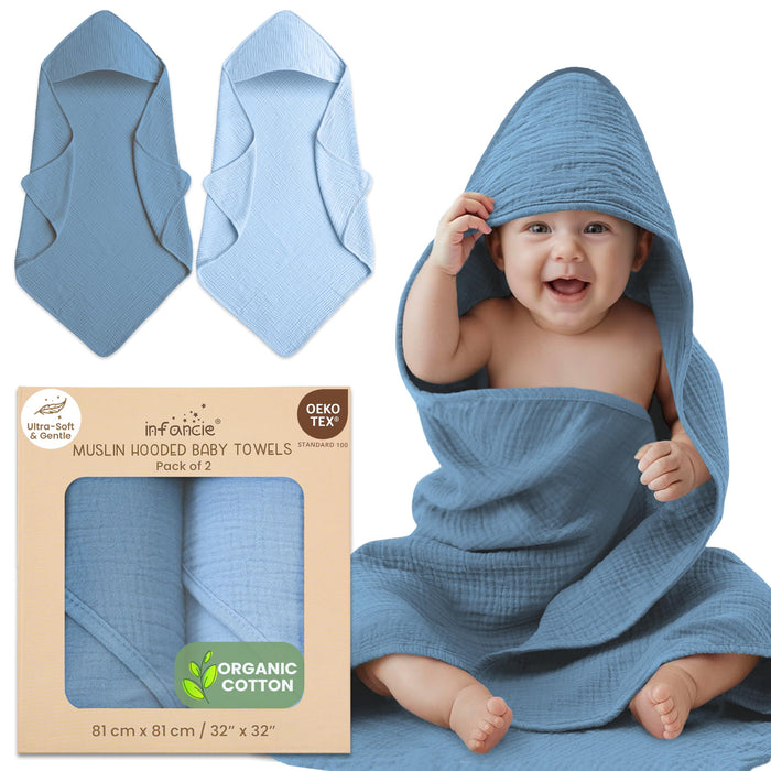 Organic muslin hooded baby towels, 2-pack
