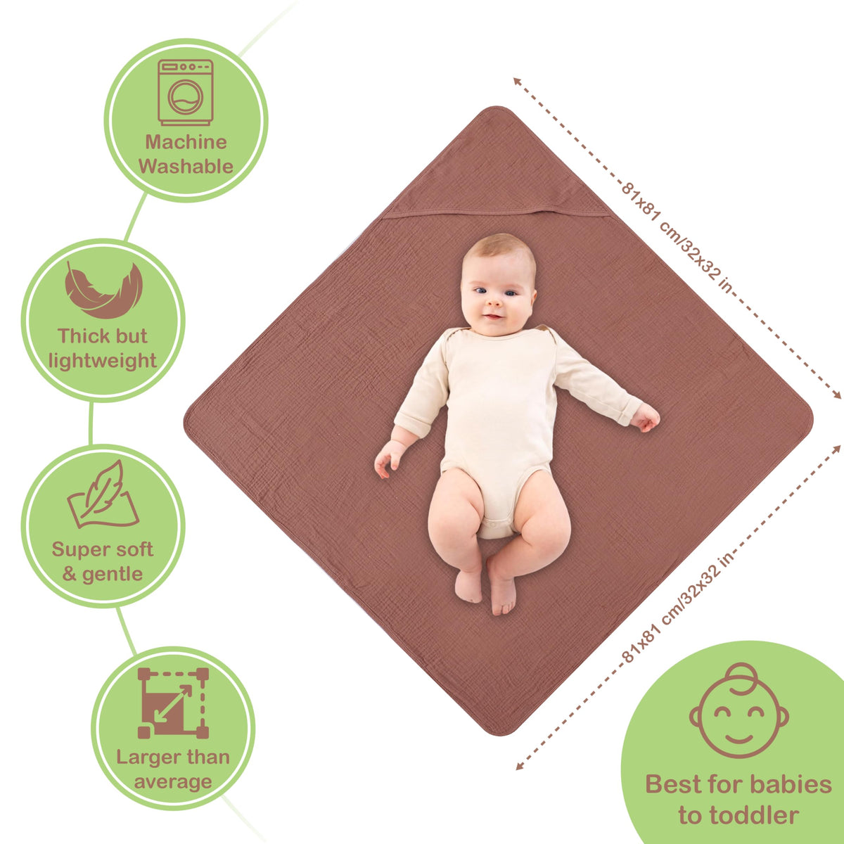 Organic Cotton Muslin Baby Hooded Towels