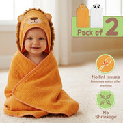 Organic Cotton Muslin Animal Hooded Baby Towels (Set of 2)