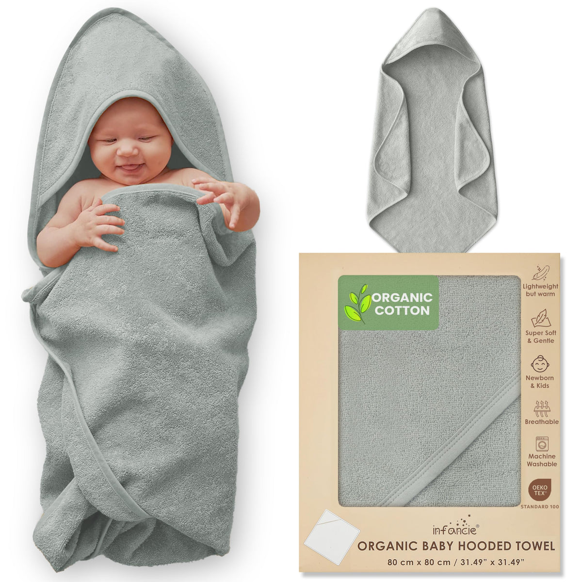 Organic Cotton Low-Twist Woven Hooded Baby Towels