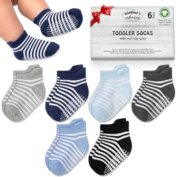 Organic Cotton Baby Ankle Socks in Boy's White Stripe / 6-12 Months / 6