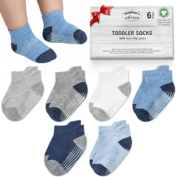 Organic Cotton Baby Ankle Socks in Navy, Blue & Gray / 6-12 Months / 6
