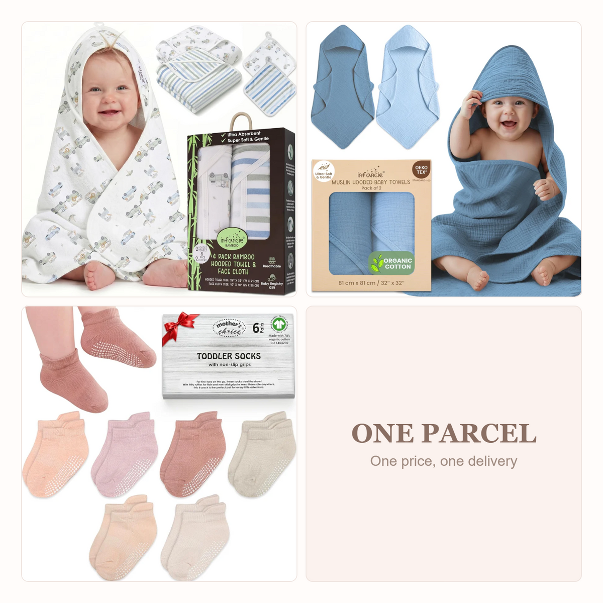 Bath Time Set - Bamboo & Muslin Hooded Towels with Socks